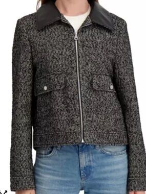 laundry by shelli segal Tweed Textured Zip Up Coat W PU Collar Size XL MSRP $140